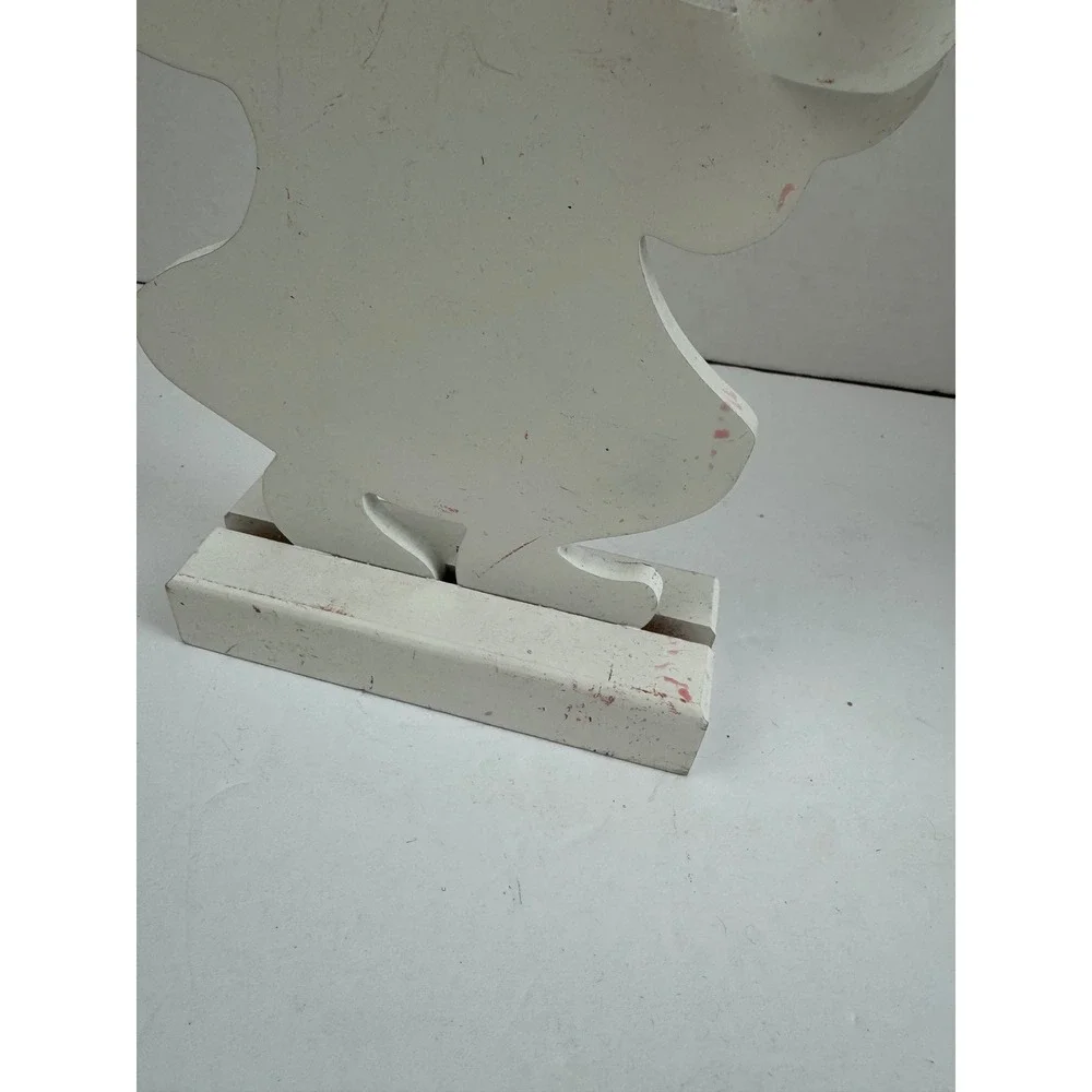 Vintage White Wooden Angel Taper Candle Holder Folk Art Christmas Decor 8.5 Inch